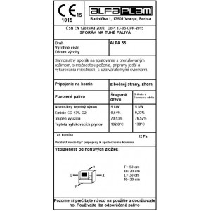 ALFA PLAM, sporák ALFA 55, teplovzdušný 5 kW, pravý, bílý
