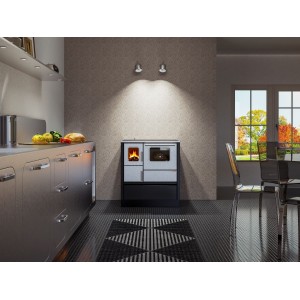 ALFA PLAM, sporák INOX 75, teplovzdušný 6 kW, pravý, černý